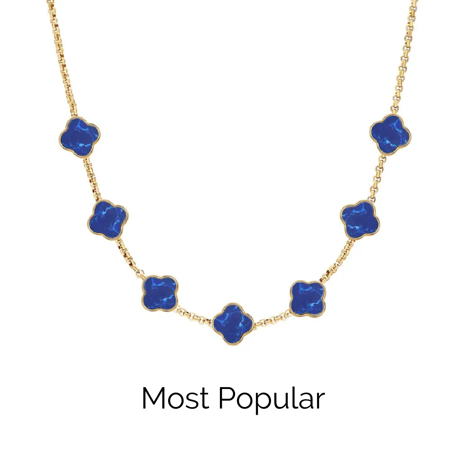 Blue Lace Agate Clover Custom Name Necklace (Gold)