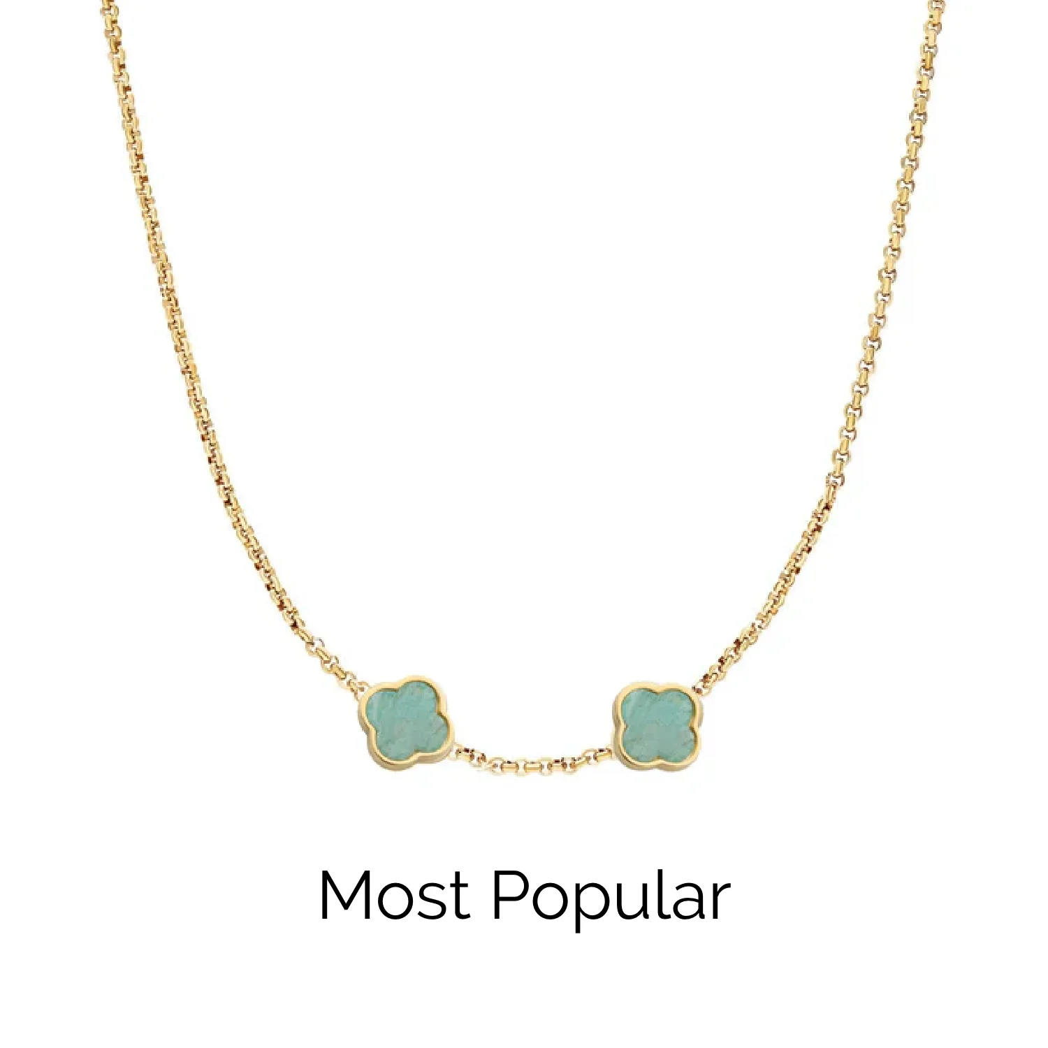 Amazonite Clover Custom Name Necklace (Gold)