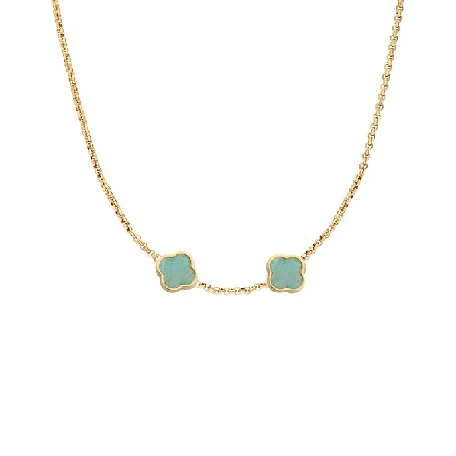 Amazonite Clover Custom Name Necklace (Gold)