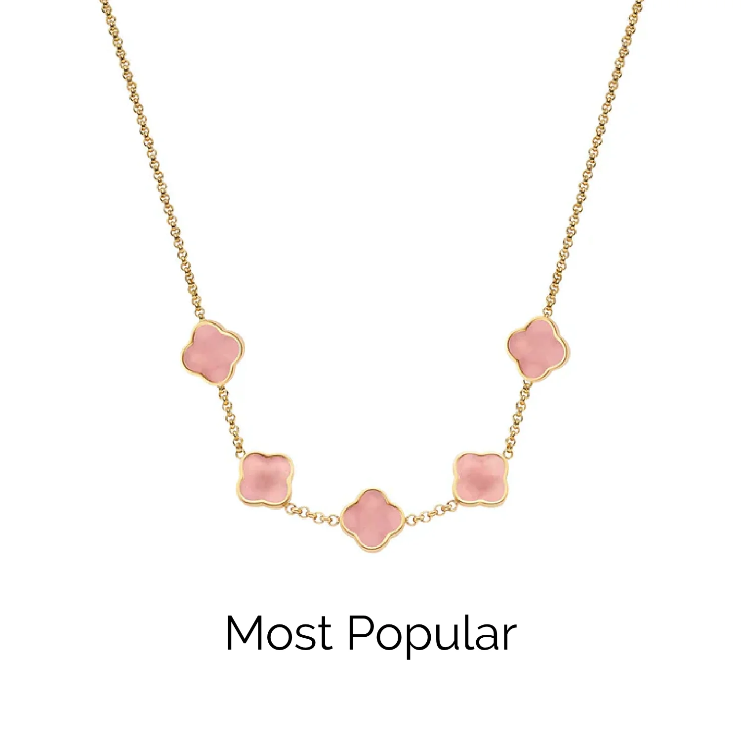 Rose Quartz Clover Custom Name Necklace (Gold)