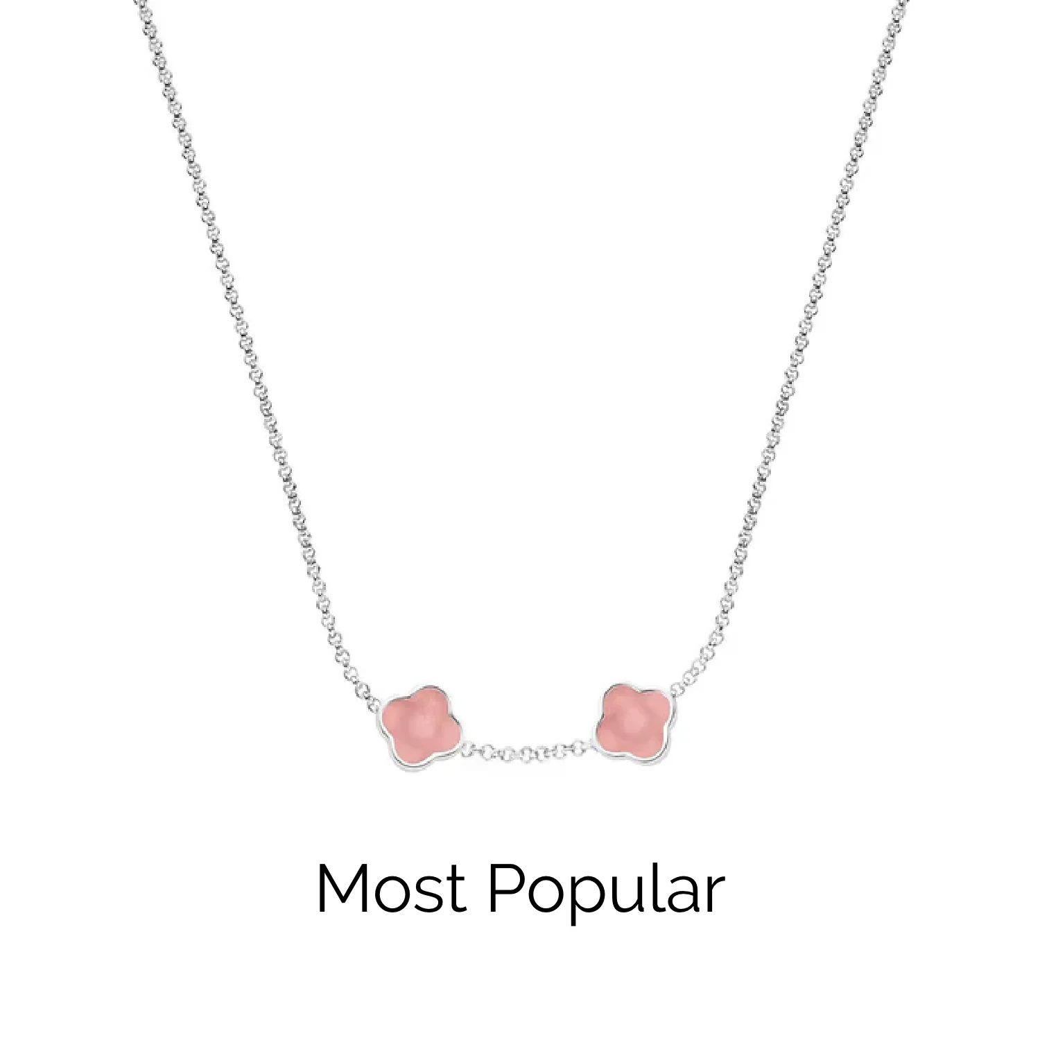 Rose Quartz Clover Custom Name Necklace (Silver)