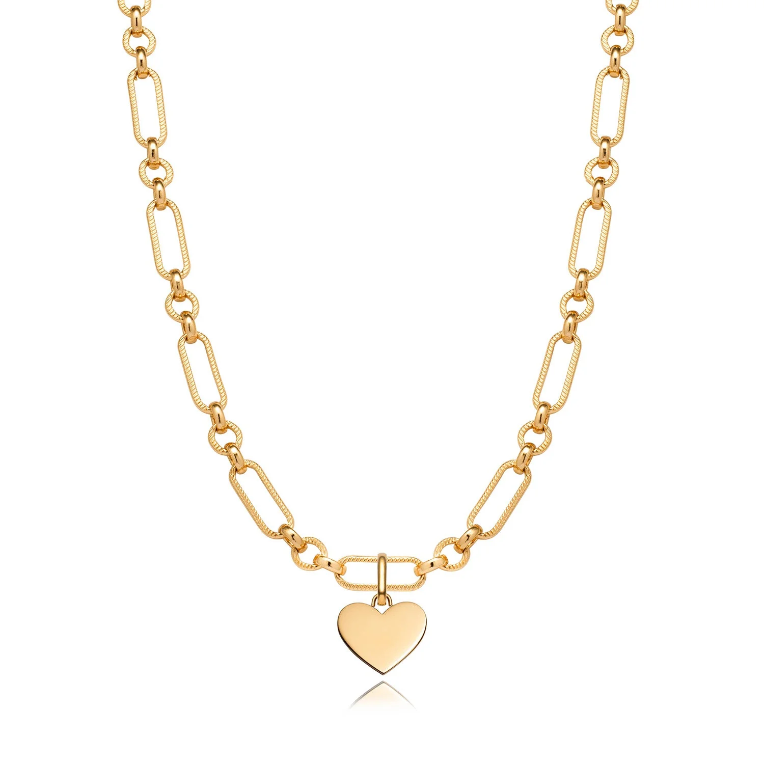Heart Figaro Chain Necklace (Gold)