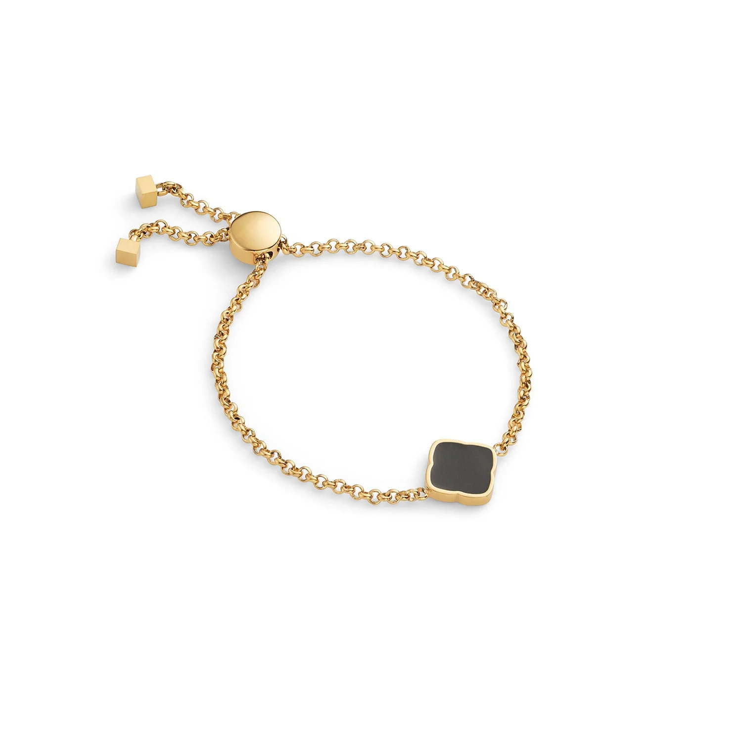 Black Enamel Clover Bracelet (Gold)