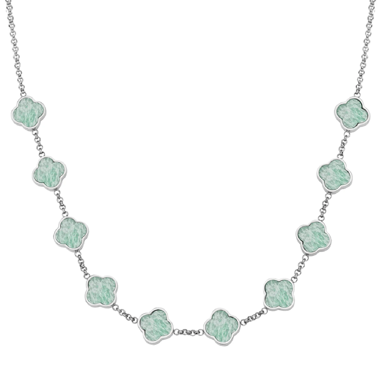 Amazonite Clover Custom Name Necklace (Silver)