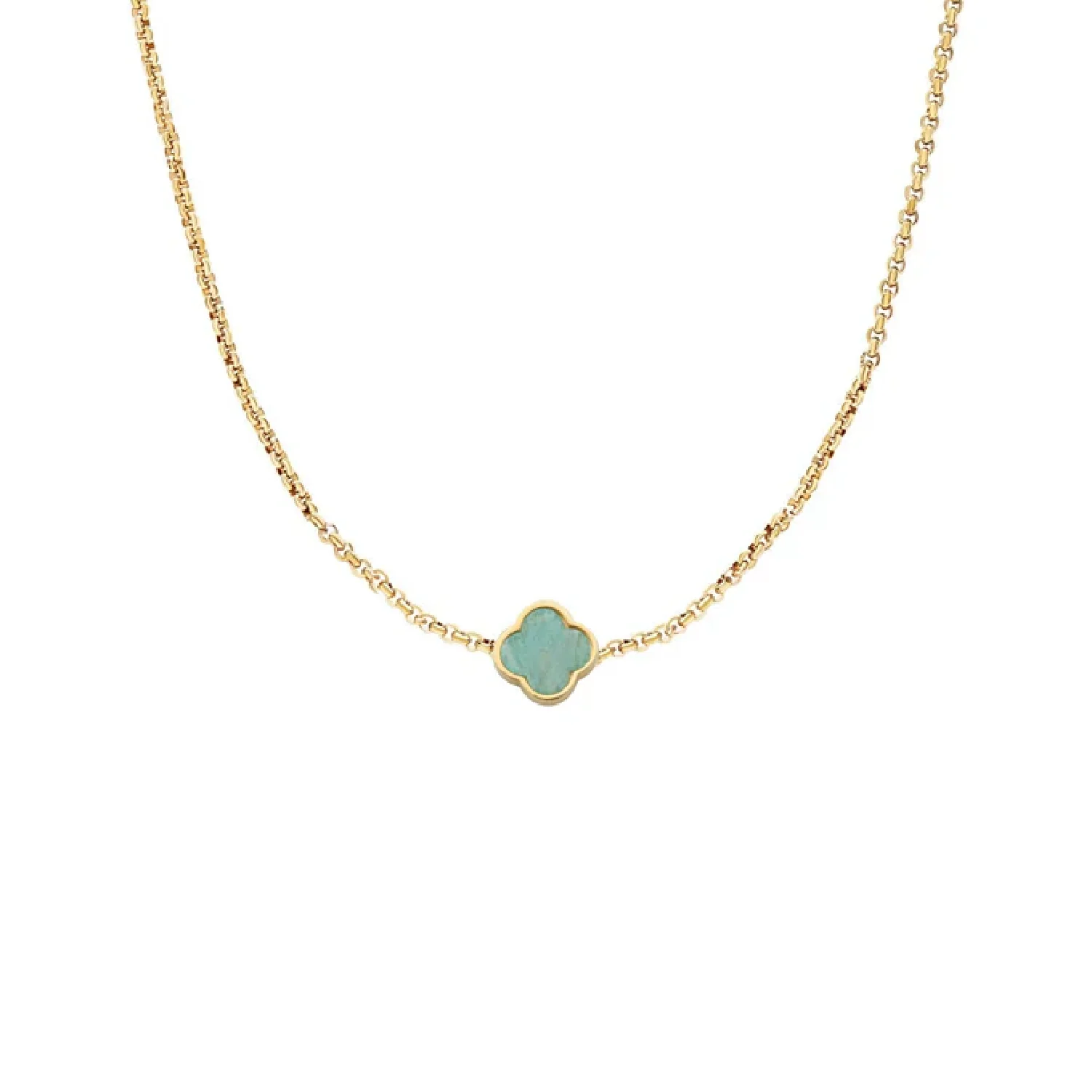 Amazonite Clover Custom Name Necklace (Gold)