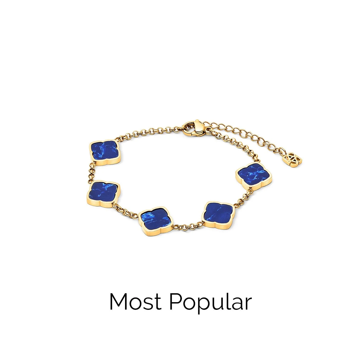 Blue Lace Agate Multi Clover Bracelet (Gold)