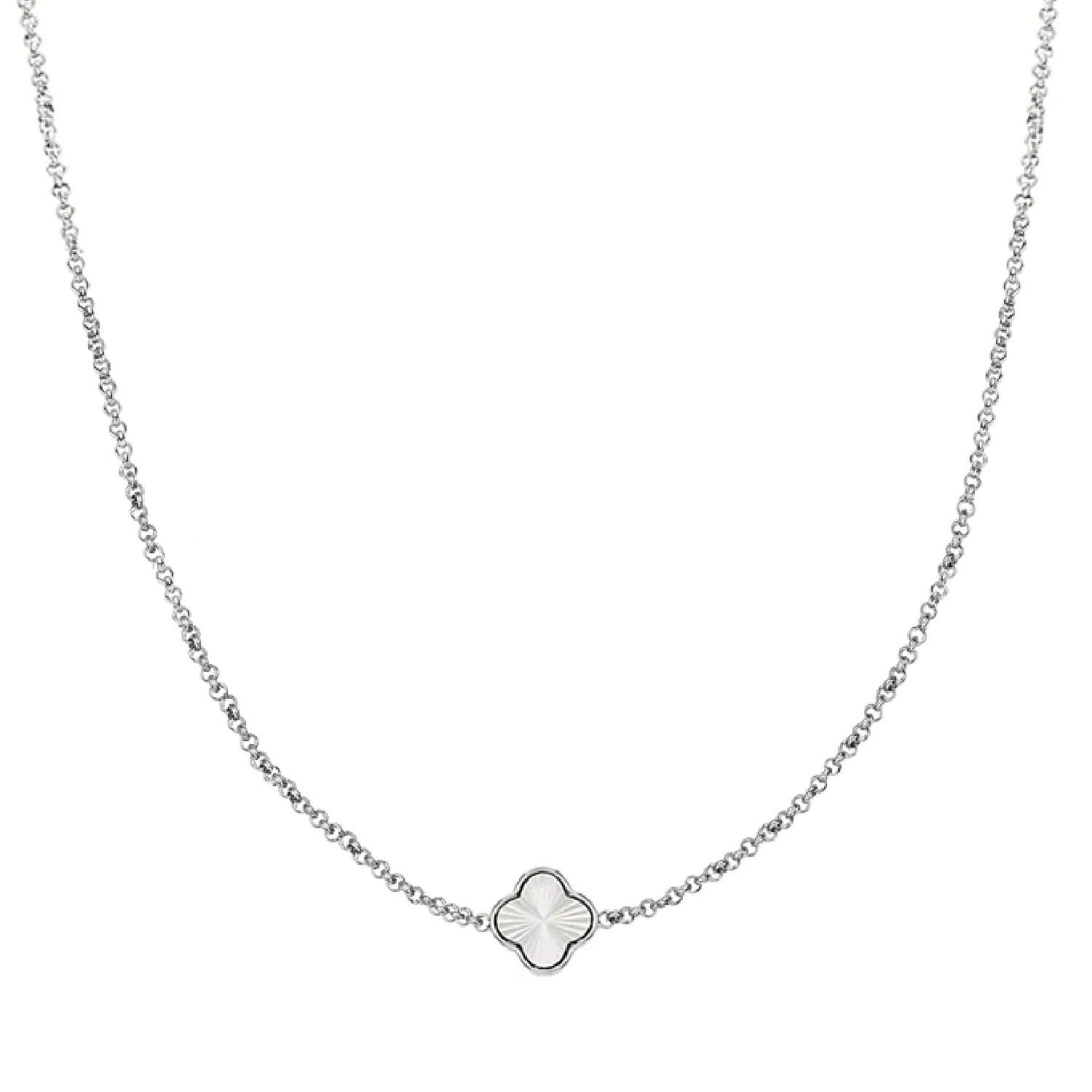 Textured Clover Custom Name Necklace (Silver)