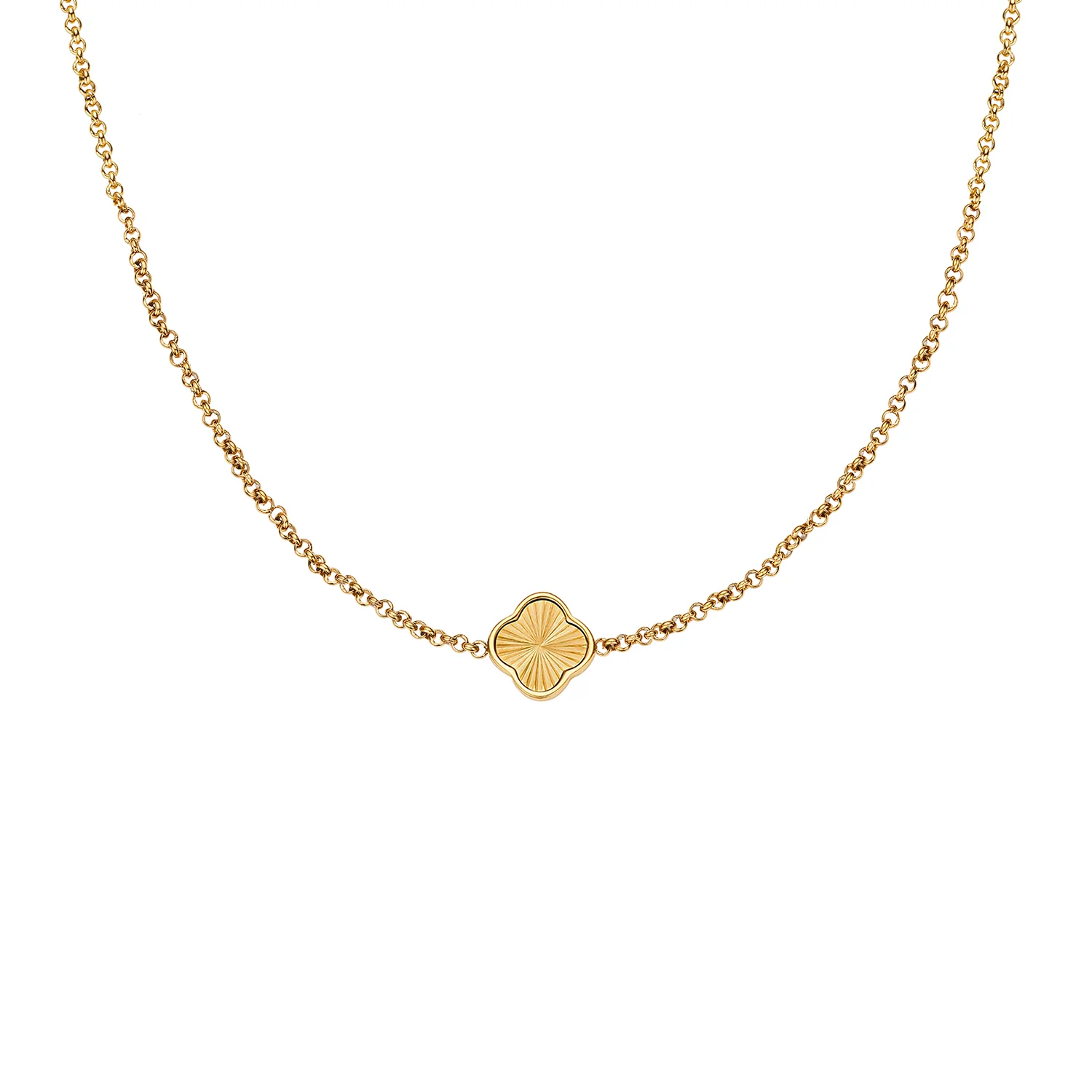 Textured Clover Custom Name Necklace (Gold)