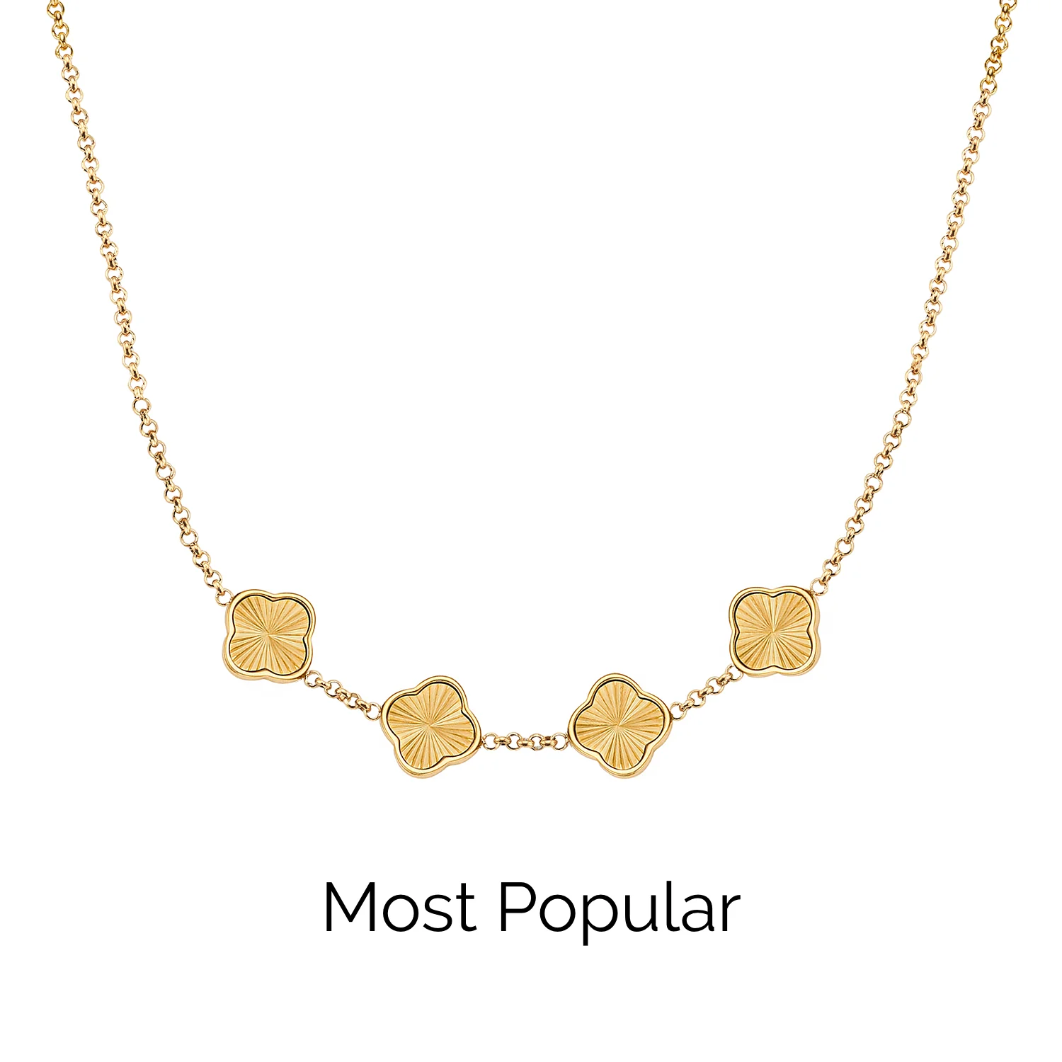 Textured Clover Custom Name Necklace (Gold)