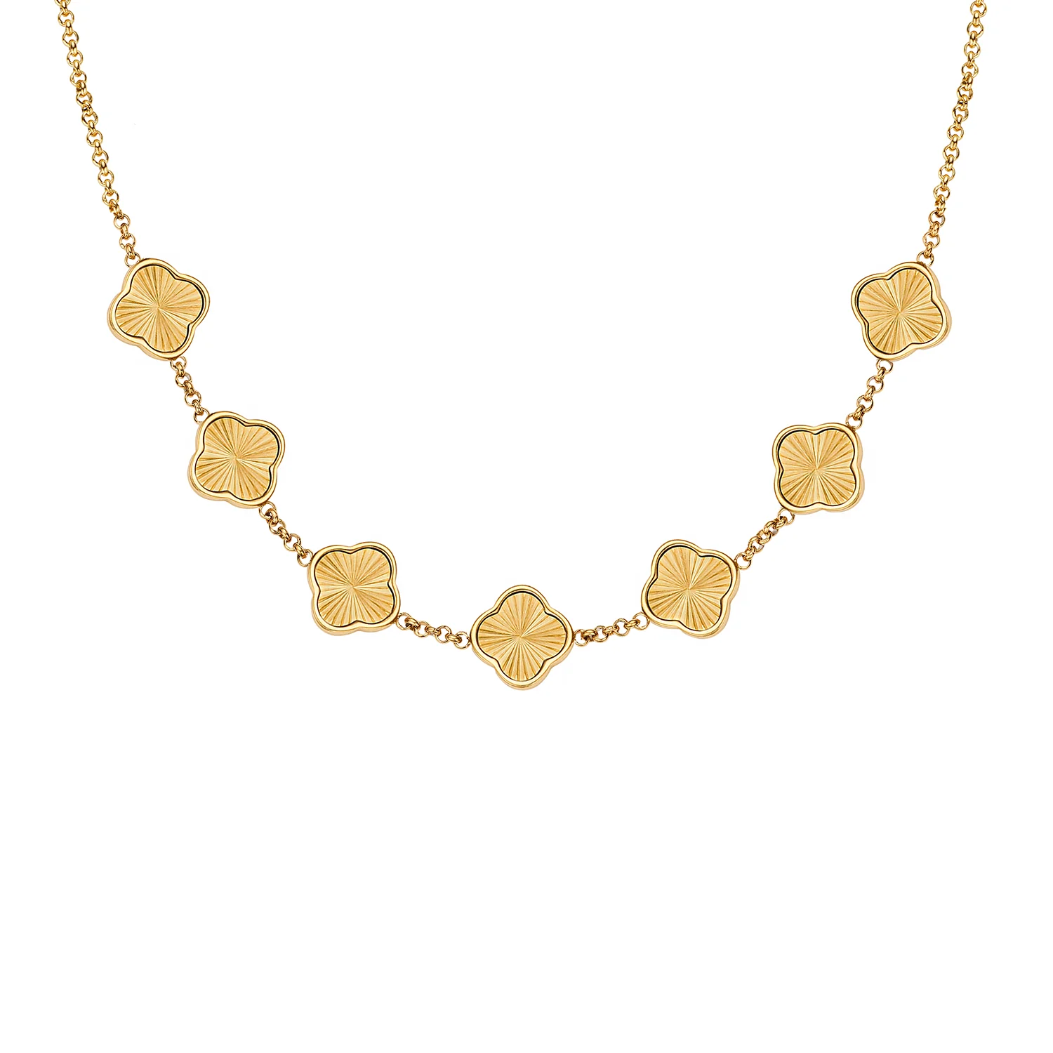 Textured Clover Custom Name Necklace (Gold)