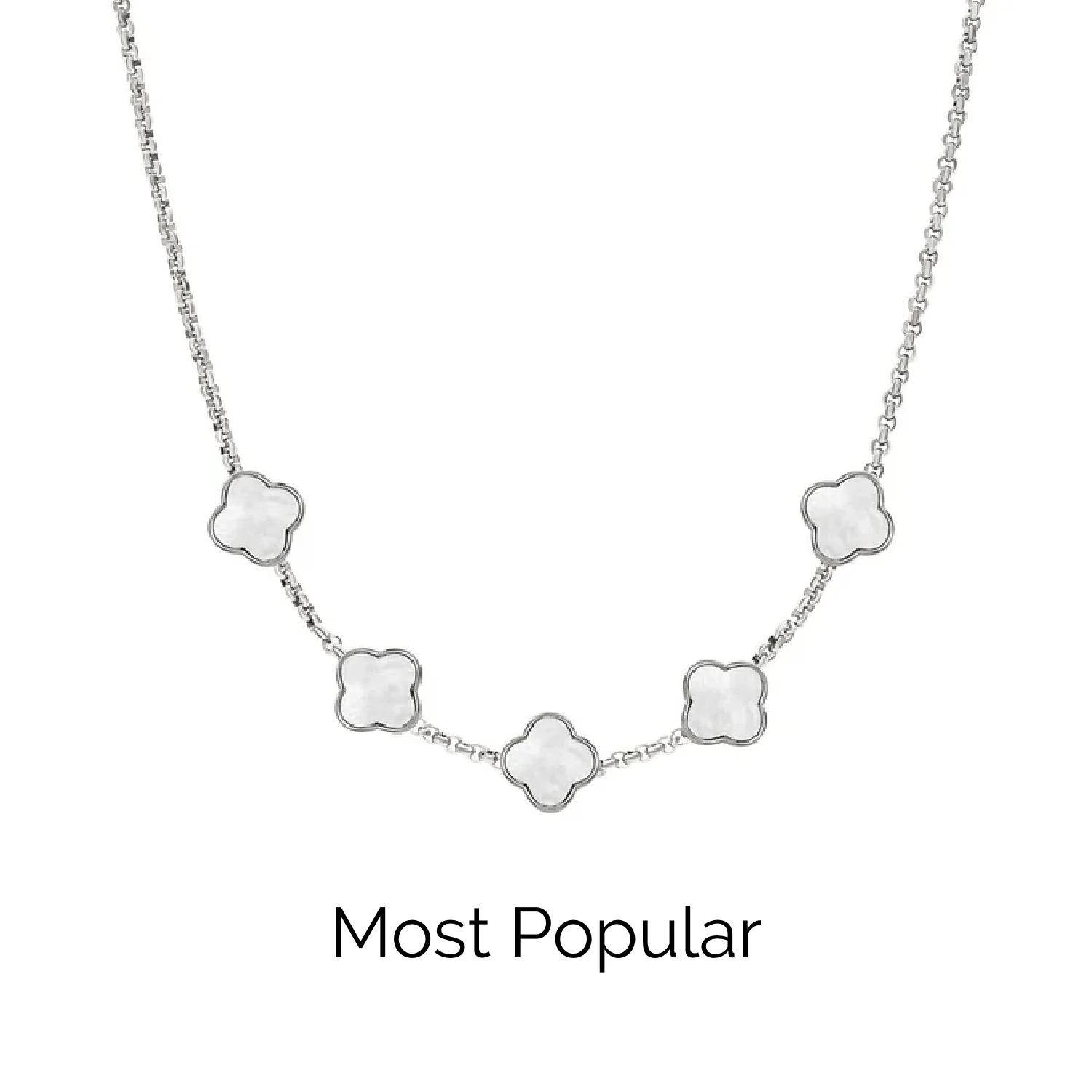 Pearl Clover Custom Name Necklace (Silver)