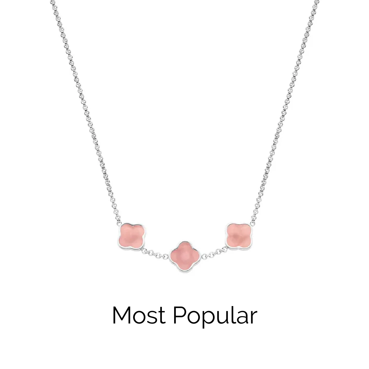 Rose Quartz Clover Custom Name Necklace (Silver)