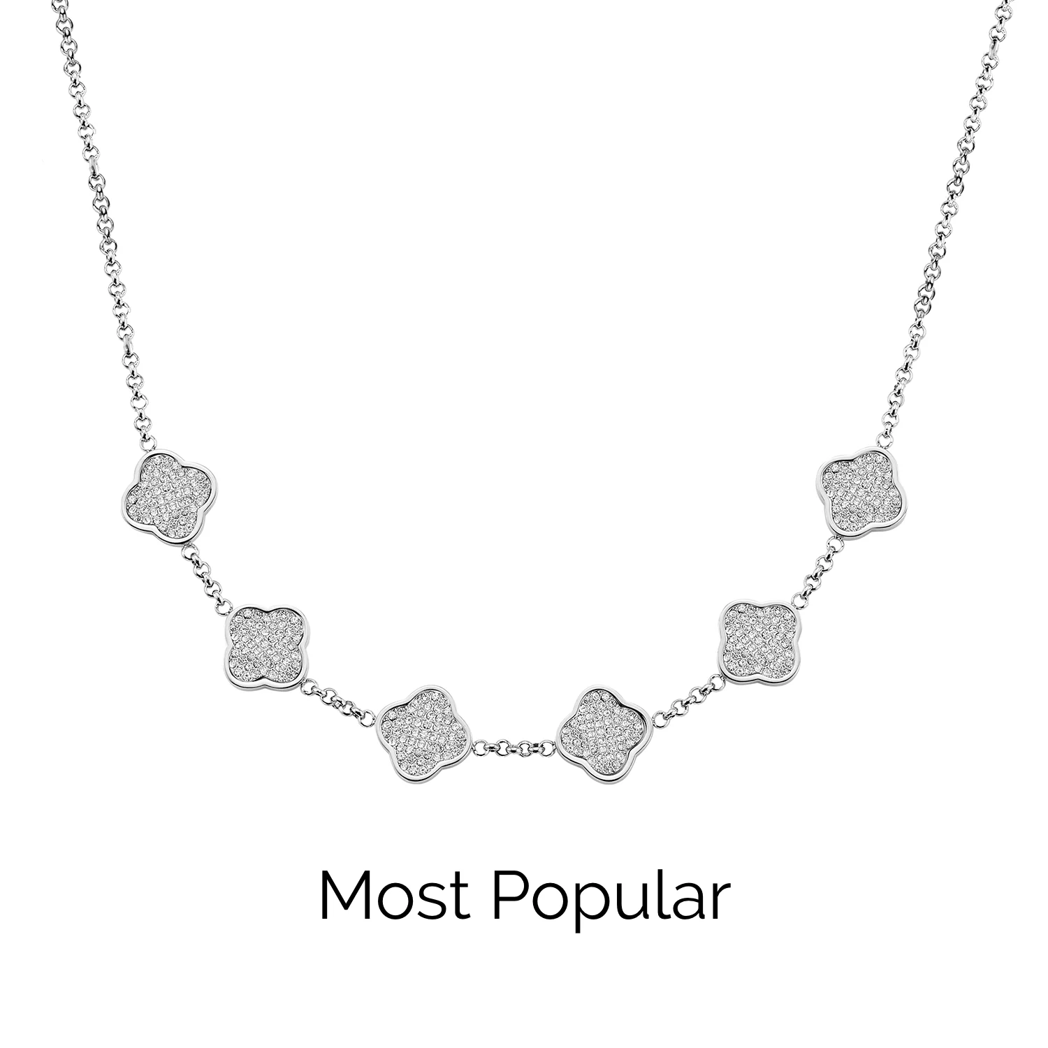 Shimmer Pavé Clover Necklace (Silver)