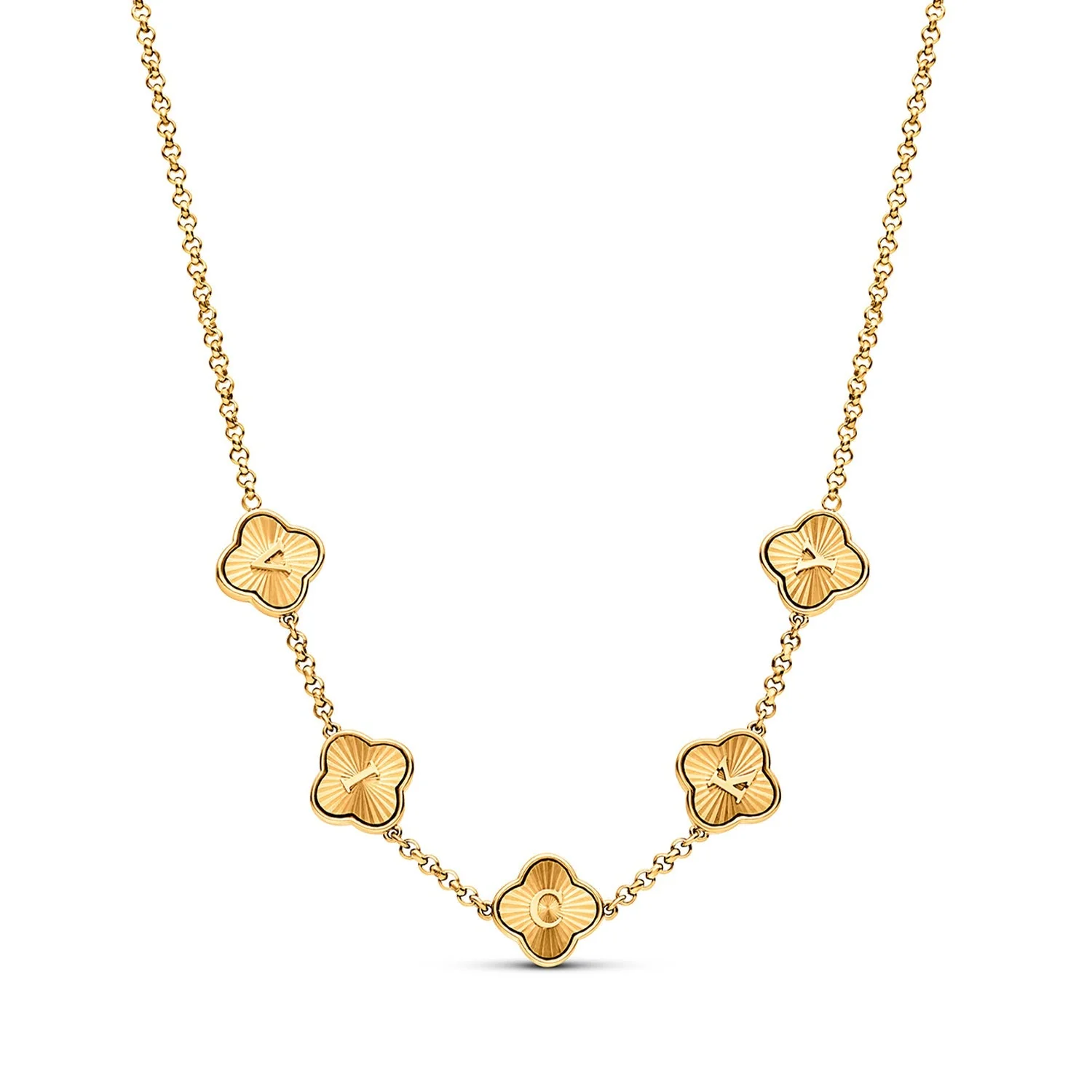 Textured Clover Custom Name Necklace (Gold)