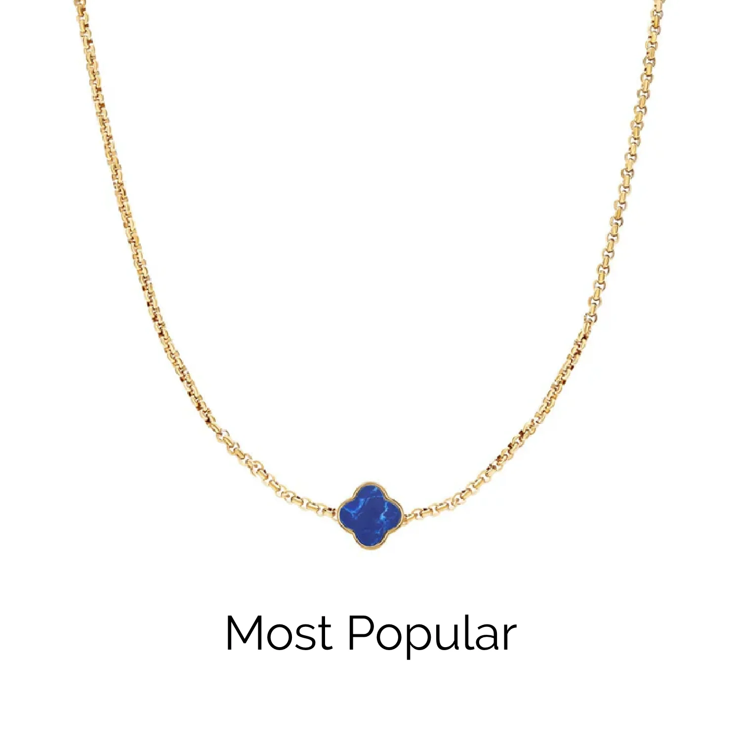 Blue Lace Agate Clover Custom Name Necklace (Gold)