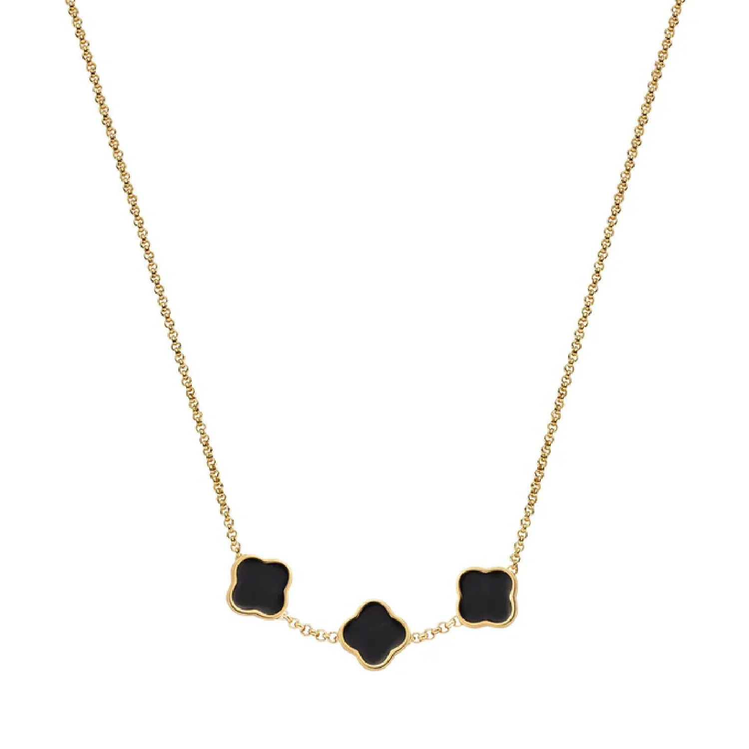 Black Enamel Clover Custom Name Necklace (Gold)
