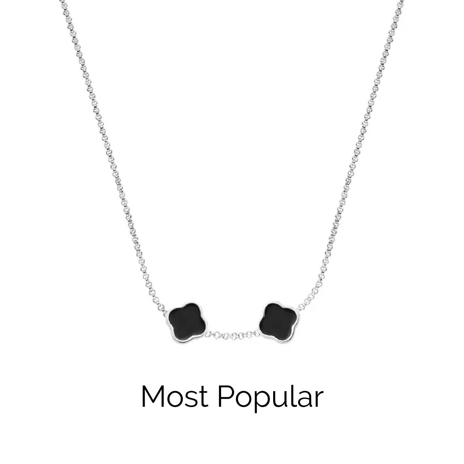 Black Enamel Clover Custom Name Necklace (Silver)