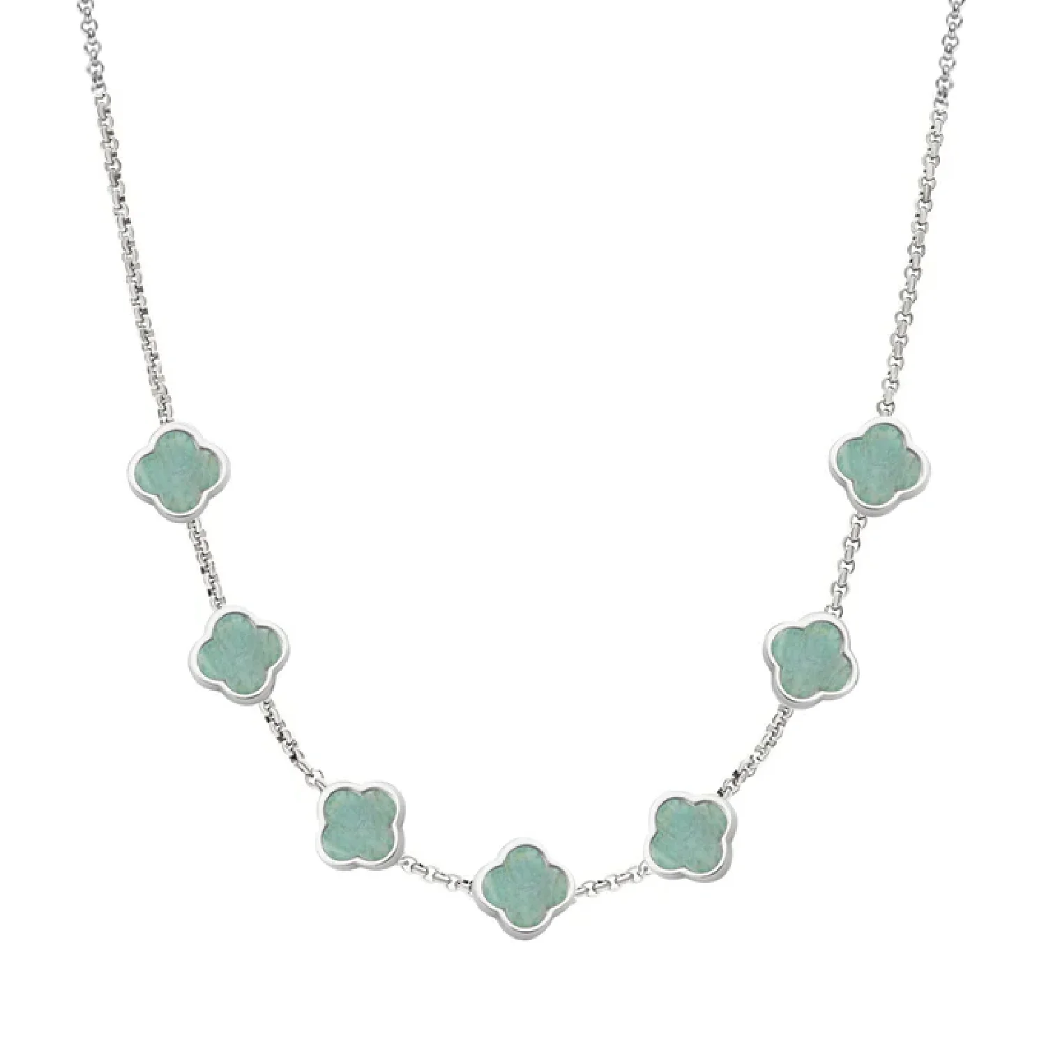 Amazonite Clover Custom Name Necklace (Silver)