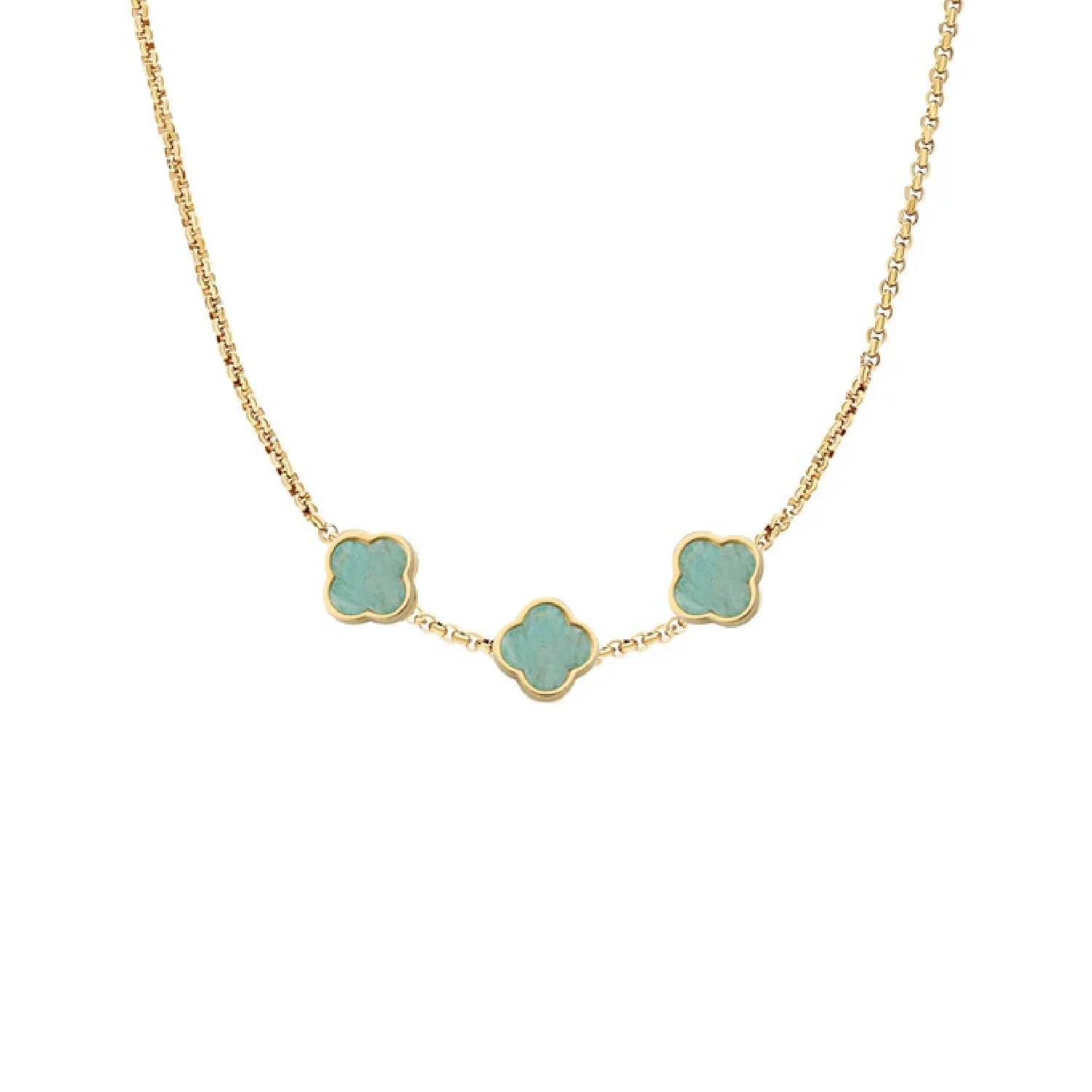 Amazonite Clover Custom Name Necklace (Gold)