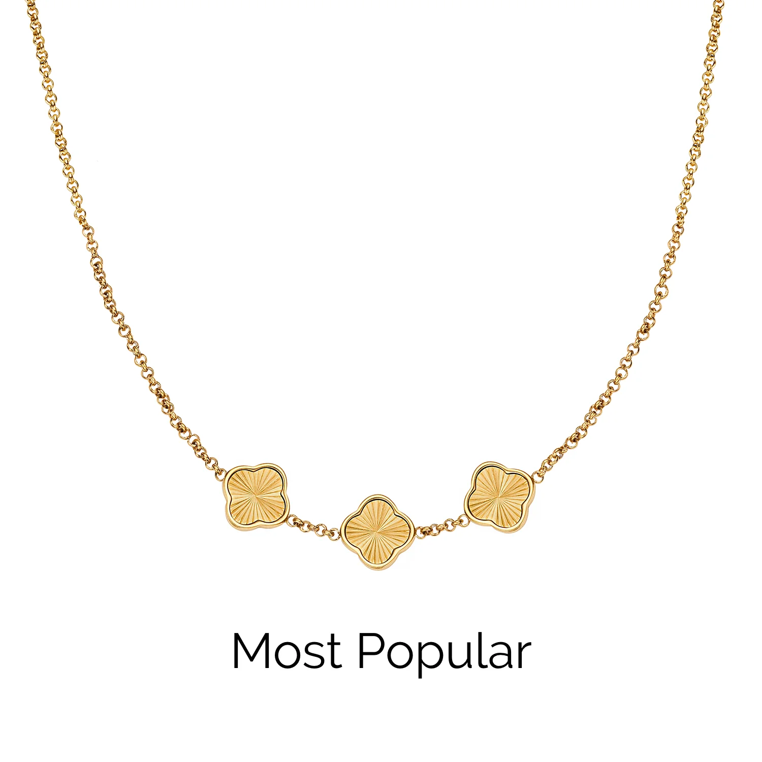 Textured Clover Custom Name Necklace (Gold)