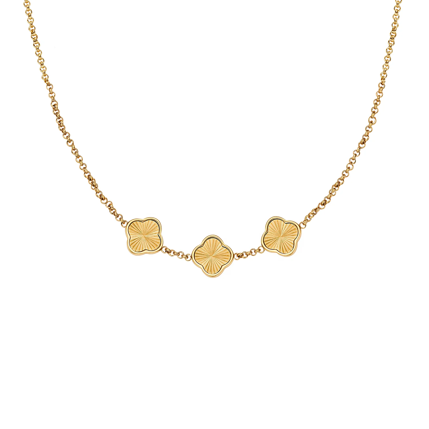 Textured Clover Custom Name Necklace (Gold)