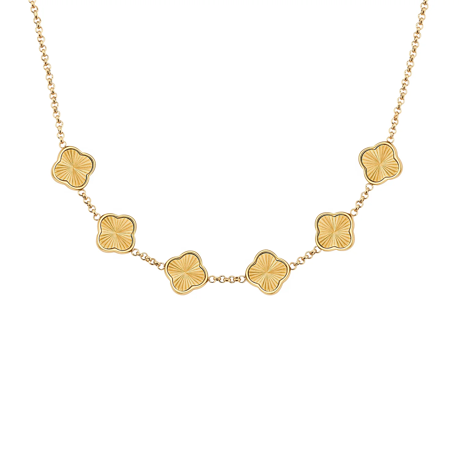 Textured Clover Custom Name Necklace (Gold)