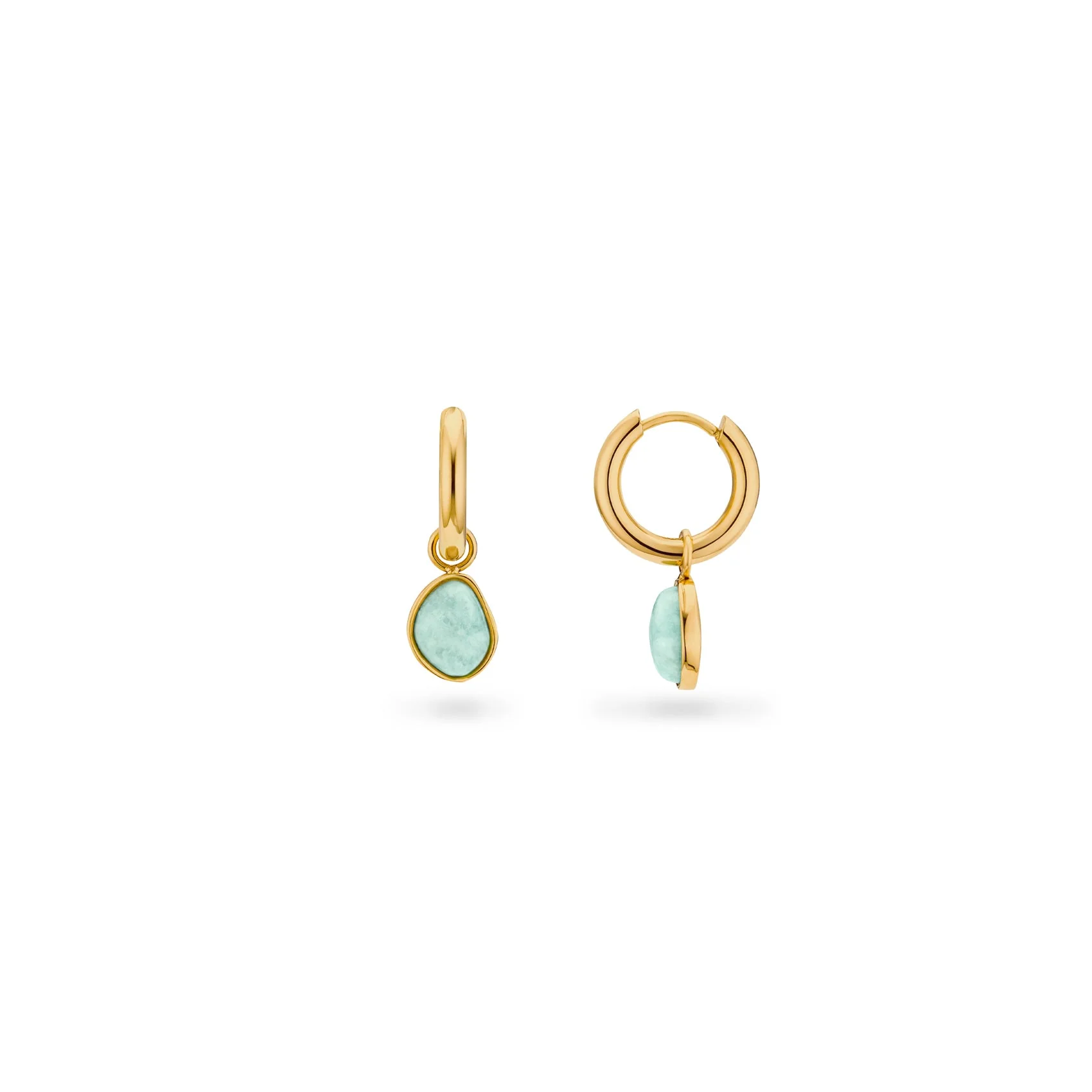 Organic Amazonite Huggie Earrings (Gold)