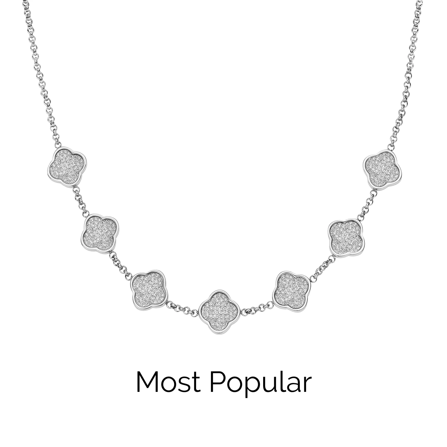 Shimmer Pavé Clover Necklace (Silver)