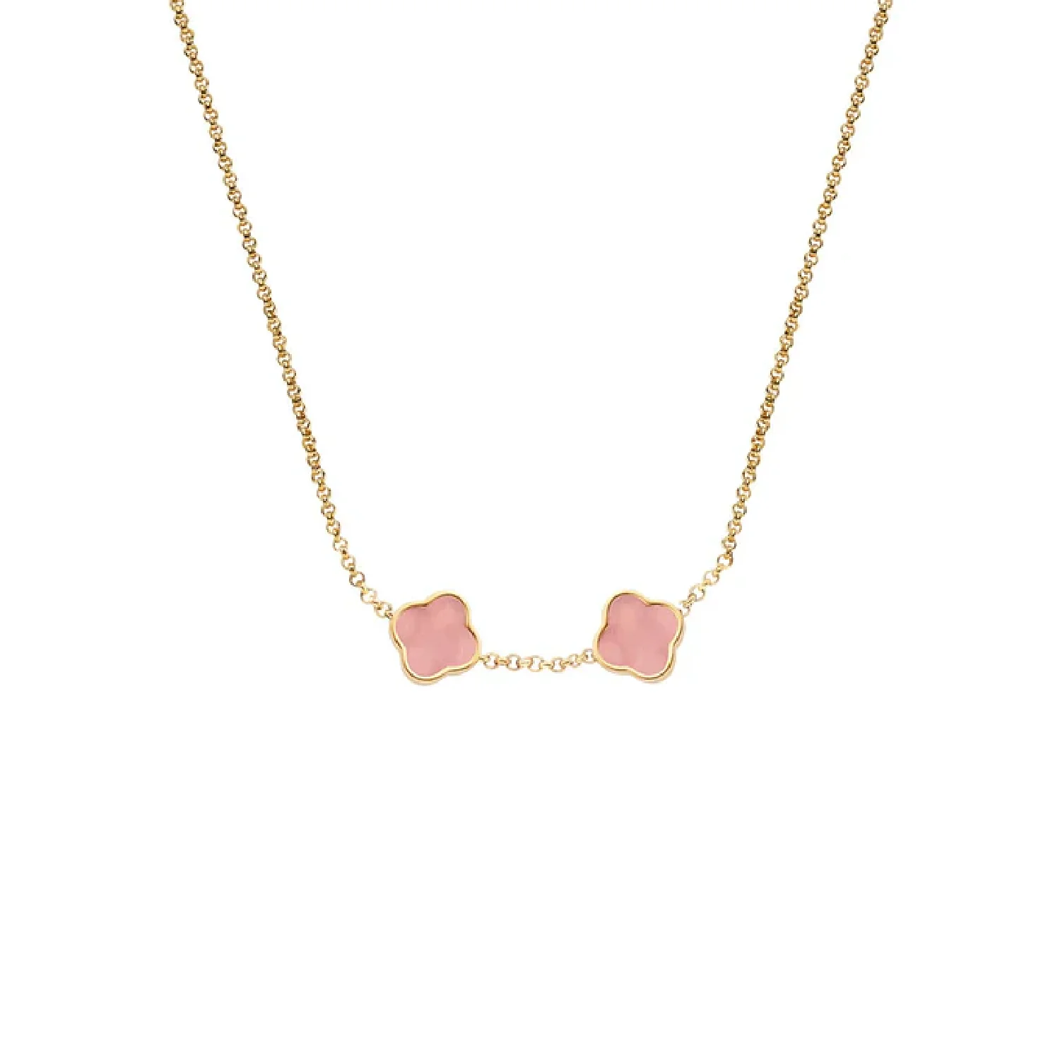 Rose Quartz Clover Custom Name Necklace (Gold)