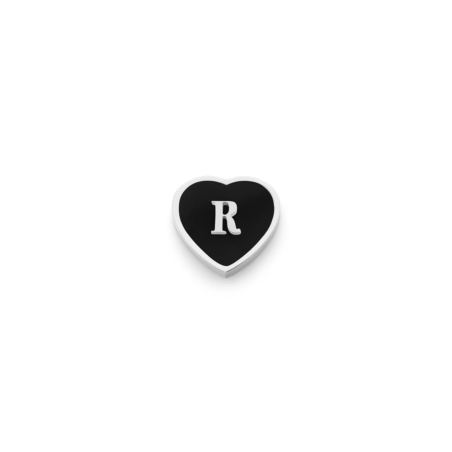 Black Enamel Heart Charms (Silver) - Initials