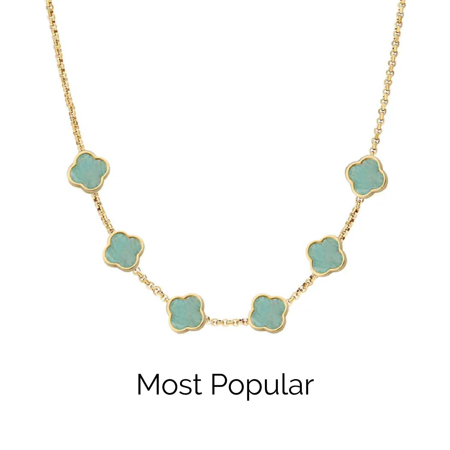 Amazonite Clover Custom Name Necklace (Gold)
