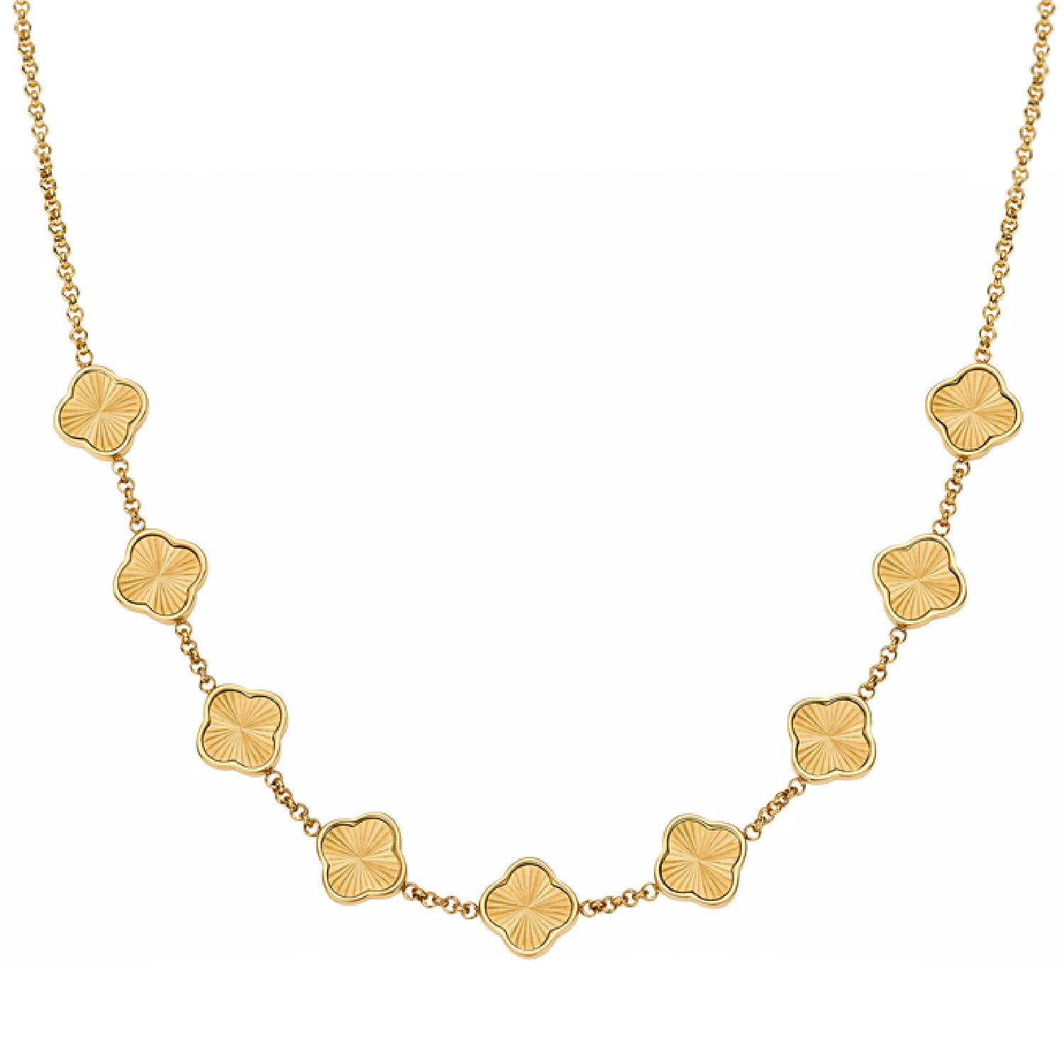 Textured Clover Custom Name Necklace (Gold)