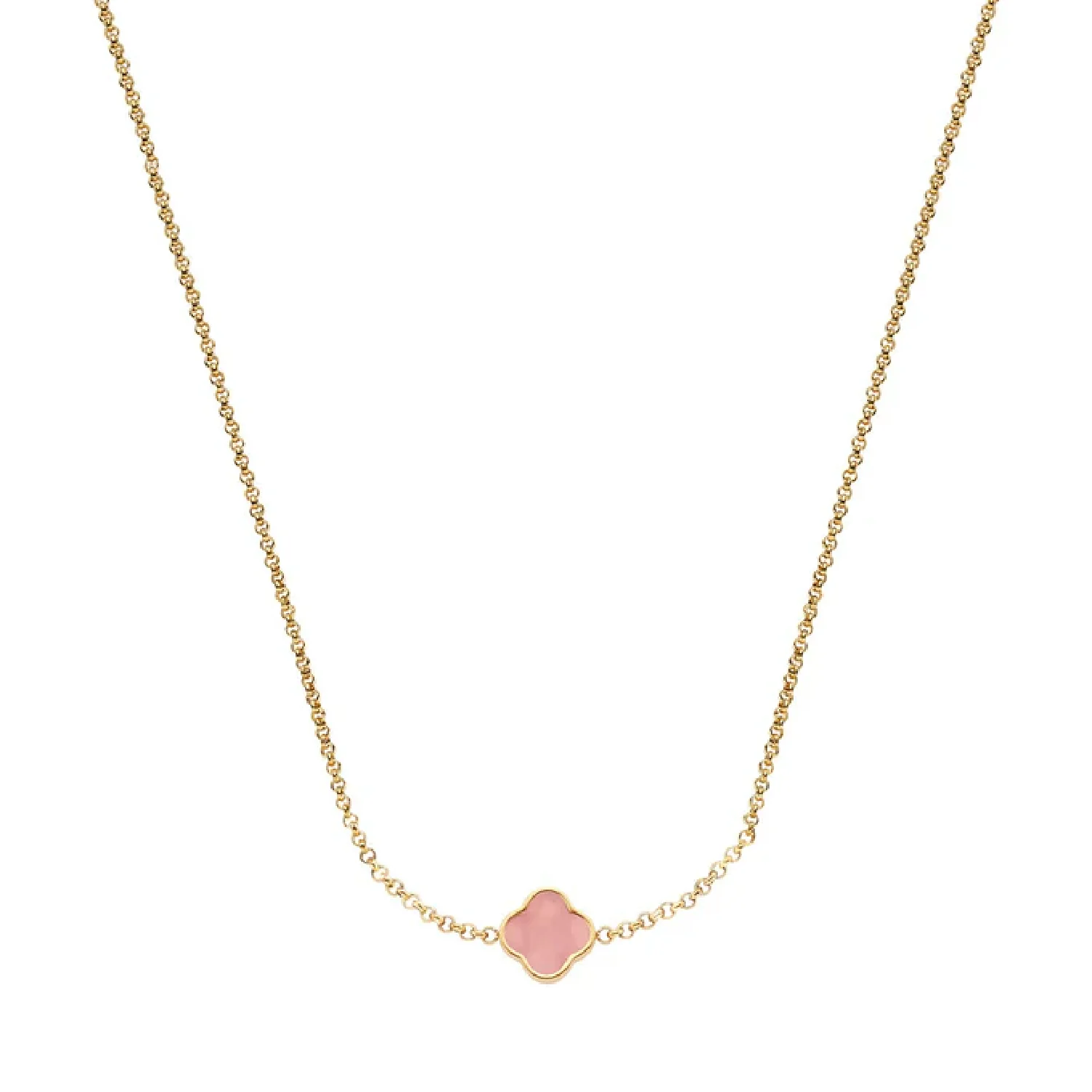 Rose Quartz Clover Custom Name Necklace (Gold)