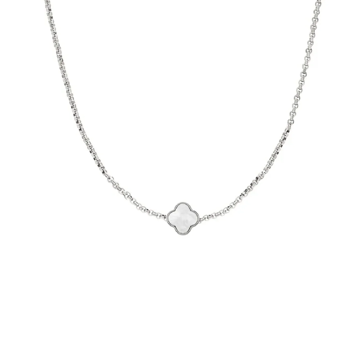 Pearl Clover Custom Name Necklace (Silver)