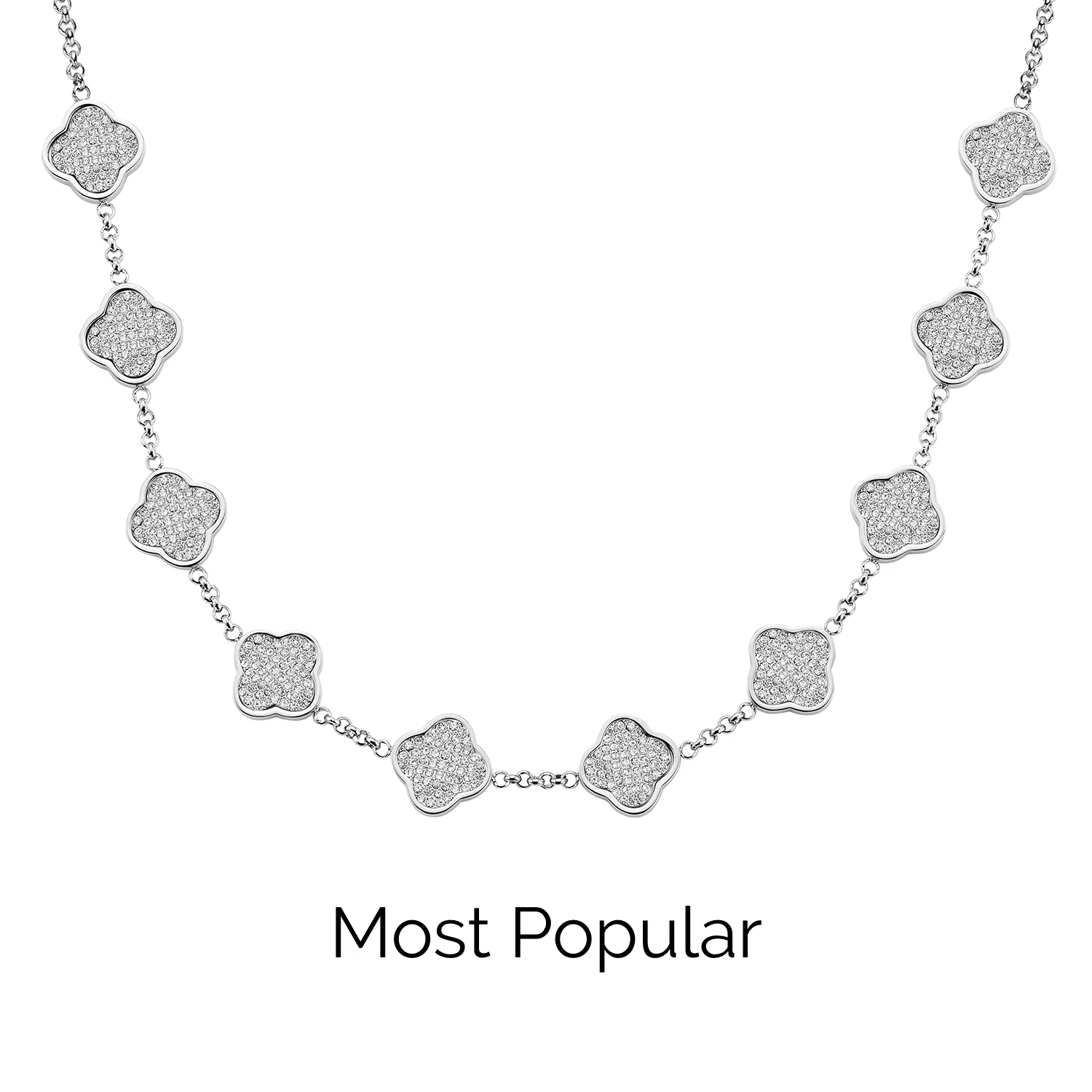 Shimmer Pavé Clover Necklace (Silver)