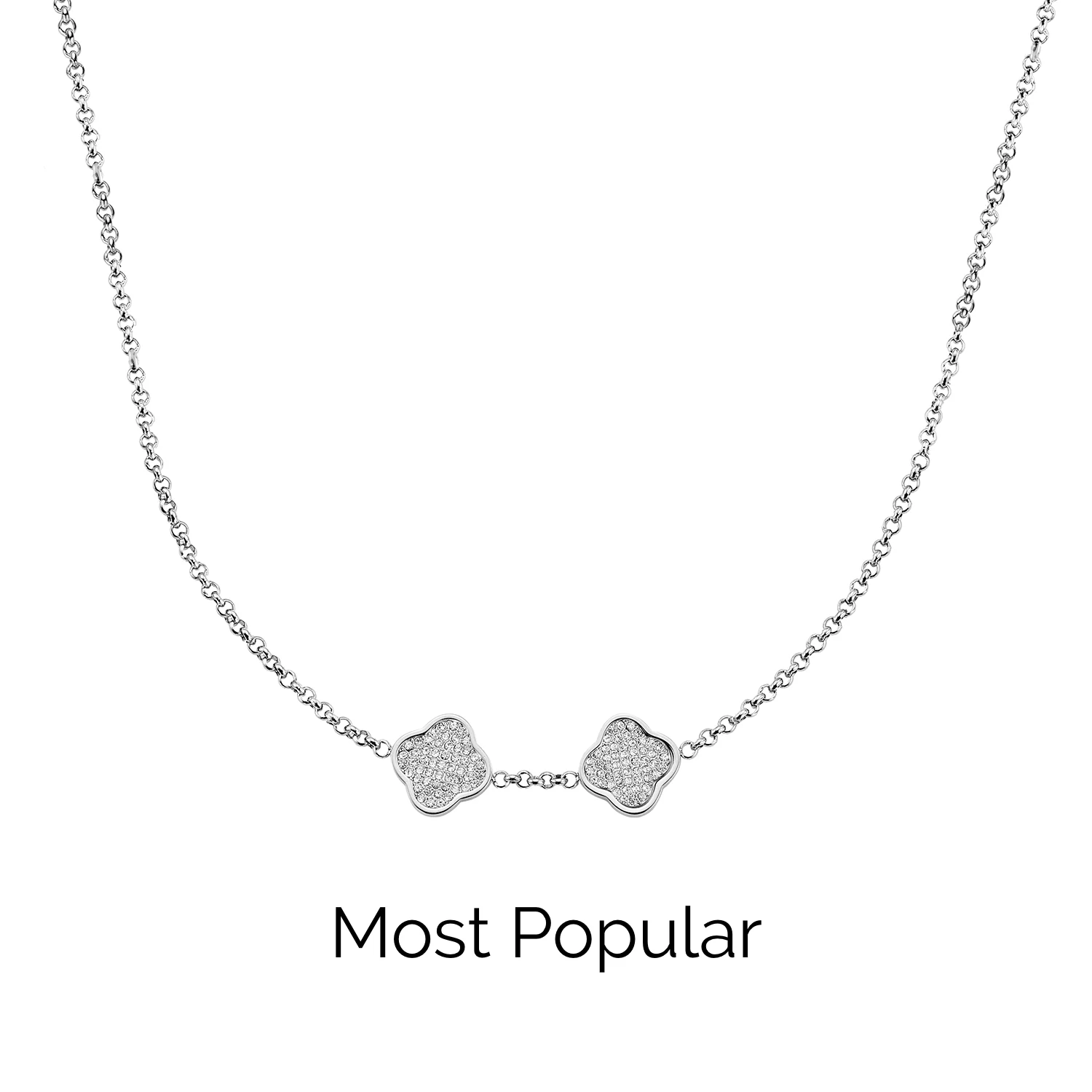 Shimmer Pavé Clover Necklace (Silver)