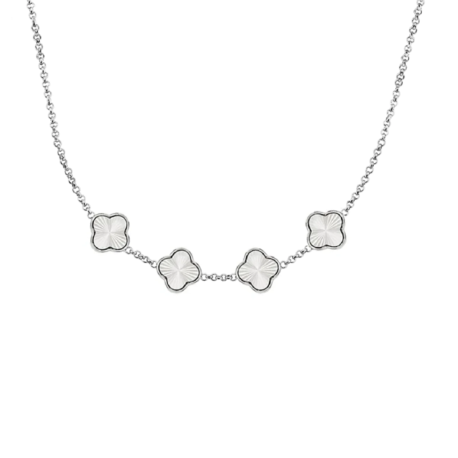 Textured Clover Custom Name Necklace (Silver)