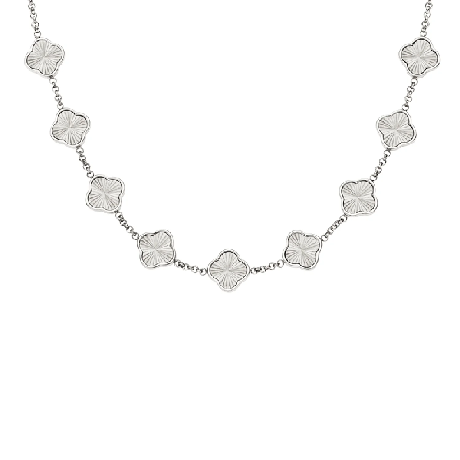 Textured Clover Custom Name Necklace (Silver)