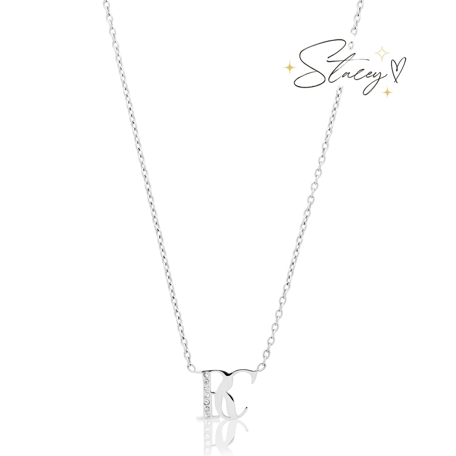Double Initial Crystal Necklace (Silver)