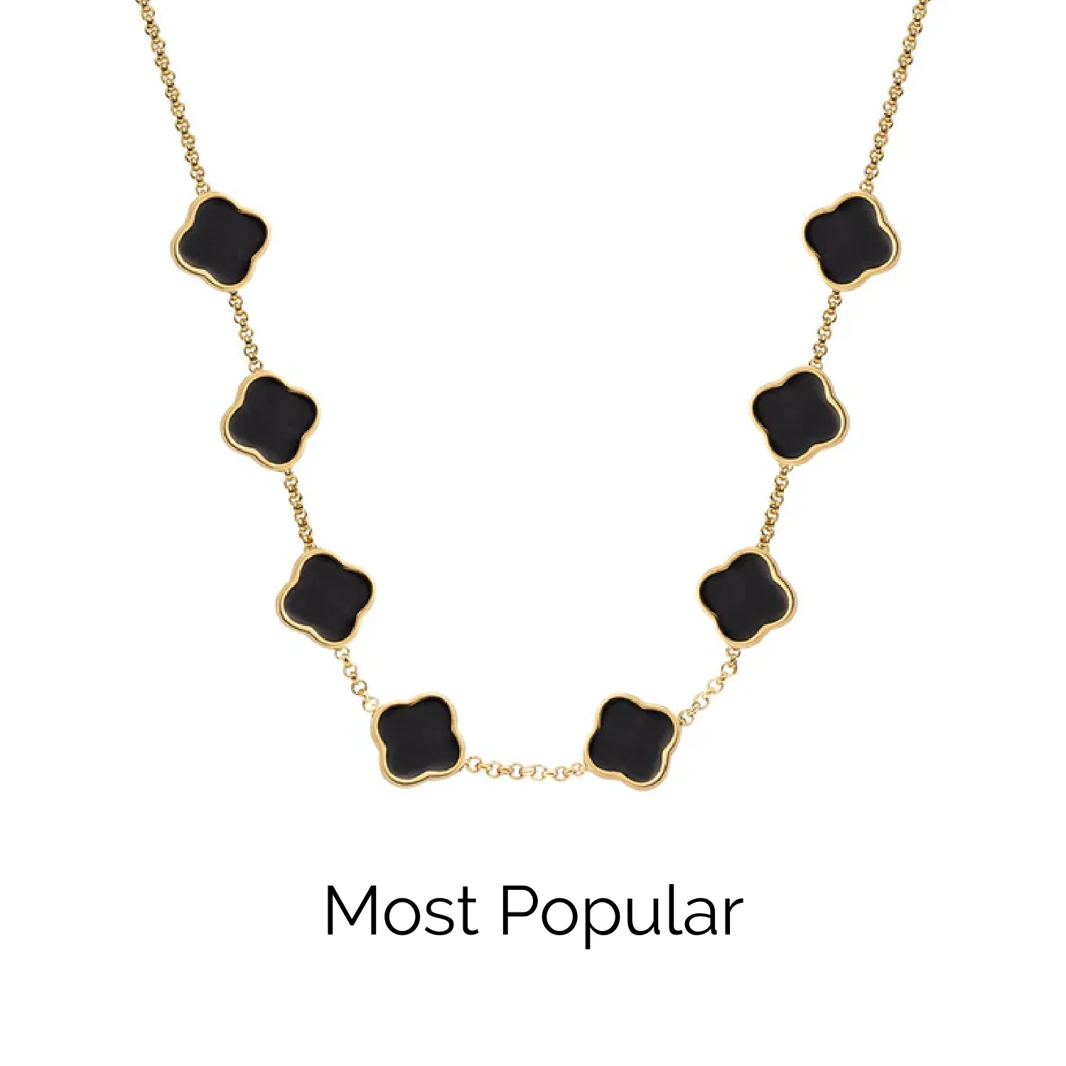 Black Enamel Clover Custom Name Necklace (Gold)