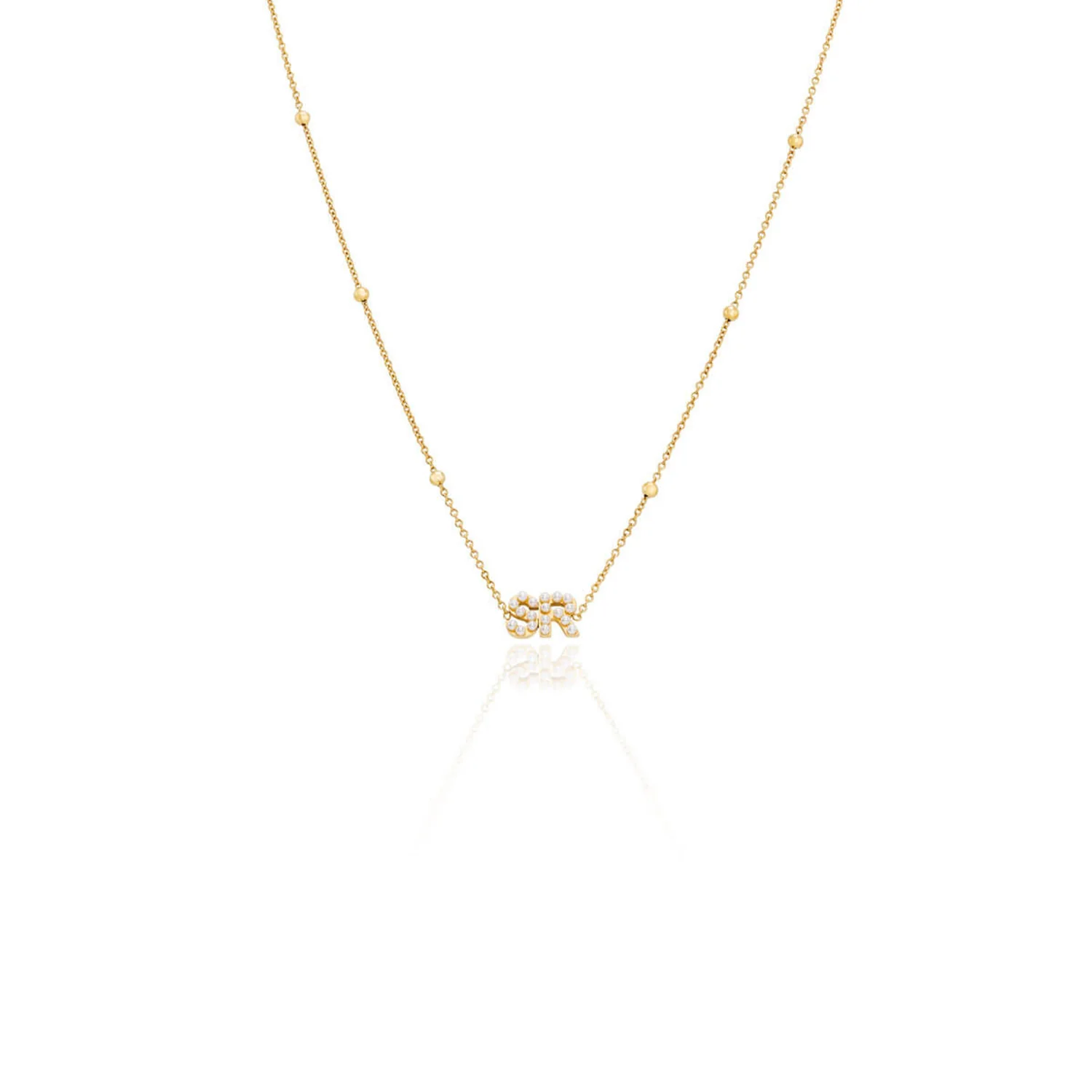 Pearl Initials Sphere Chain Necklace (Gold)