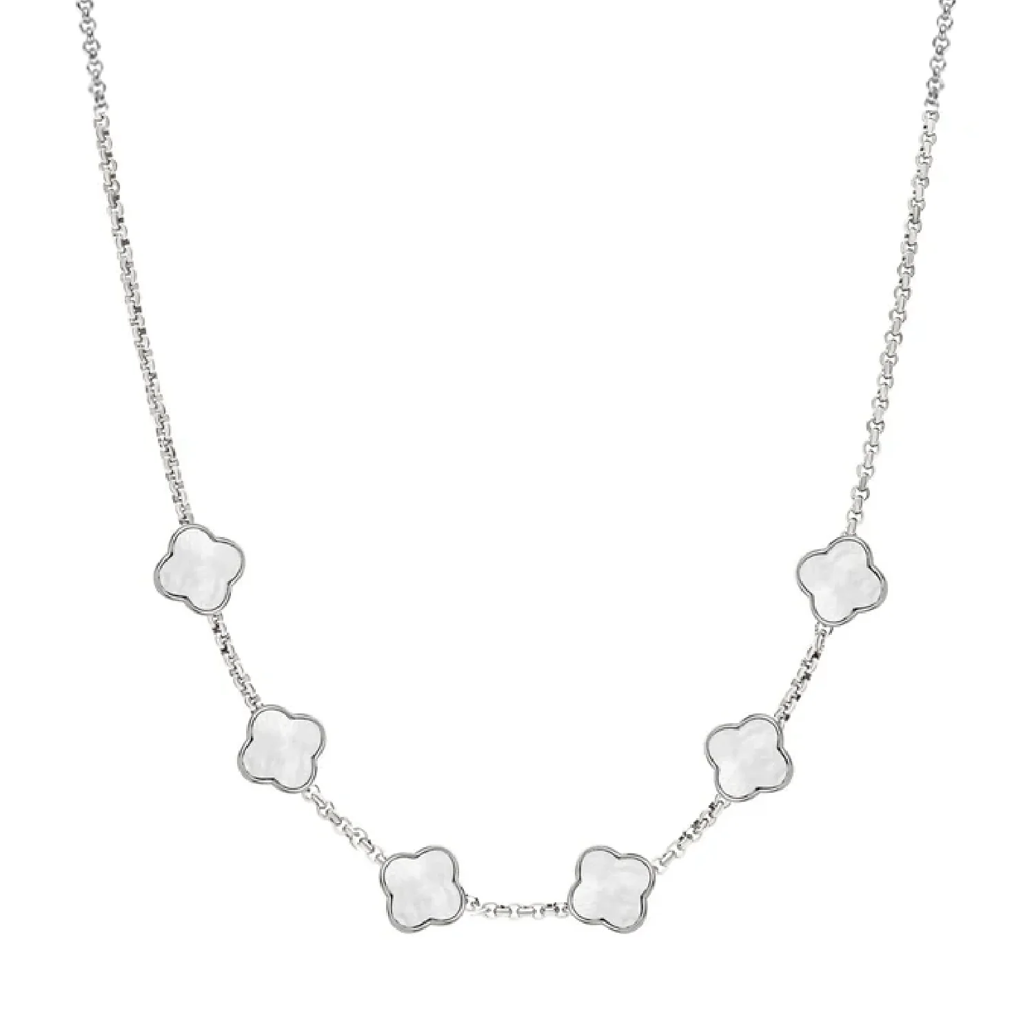 Pearl Clover Custom Name Necklace (Silver)