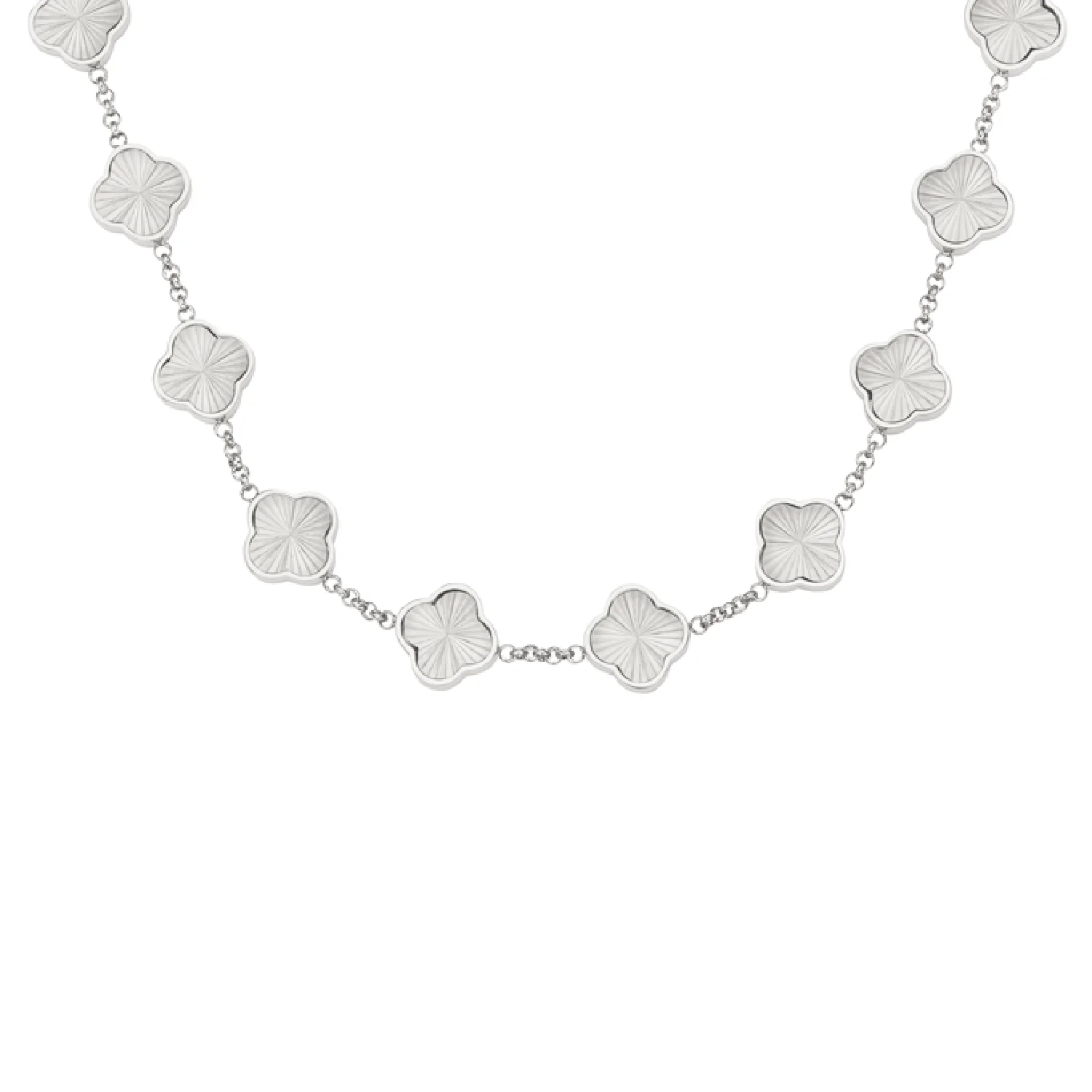 Textured Clover Custom Name Necklace (Silver)