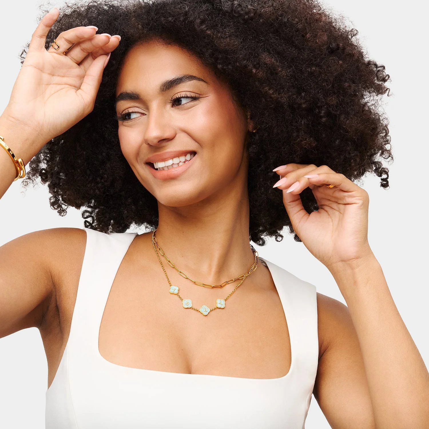 Amazonite Clover Custom Name Necklace (Gold)