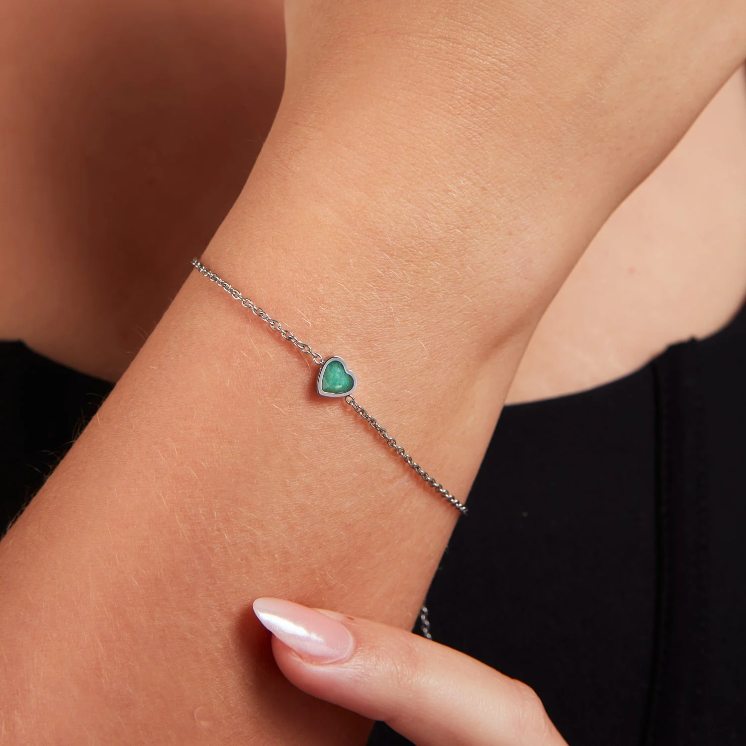 Mini Heart Birthstone Bracelet (Silver)