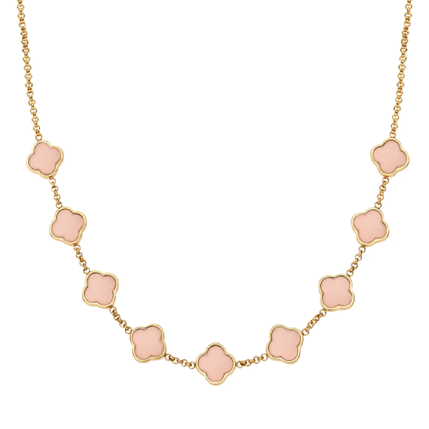 Rose Quartz Clover Custom Name Necklace (Gold)