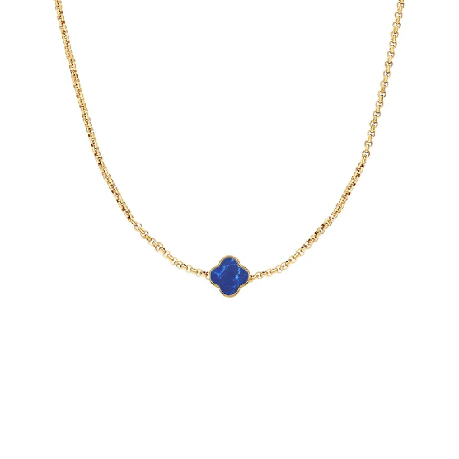 Blue Lace Agate Clover Custom Name Necklace (Gold)