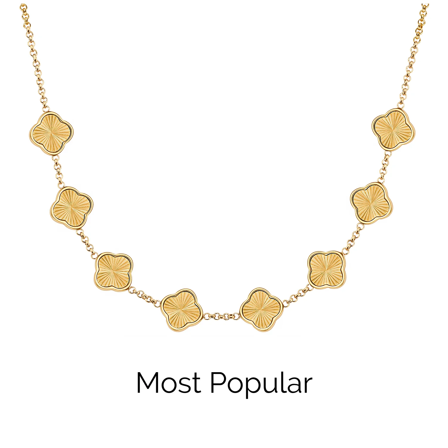 Textured Clover Custom Name Necklace (Gold)