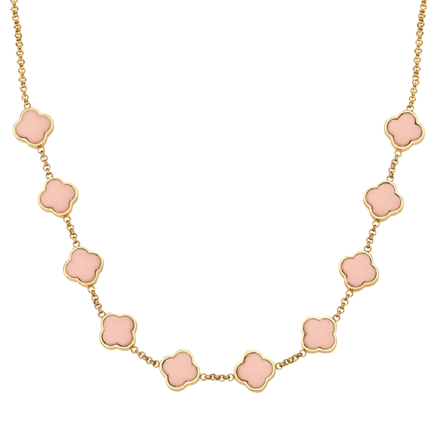 Rose Quartz Clover Custom Name Necklace (Gold)