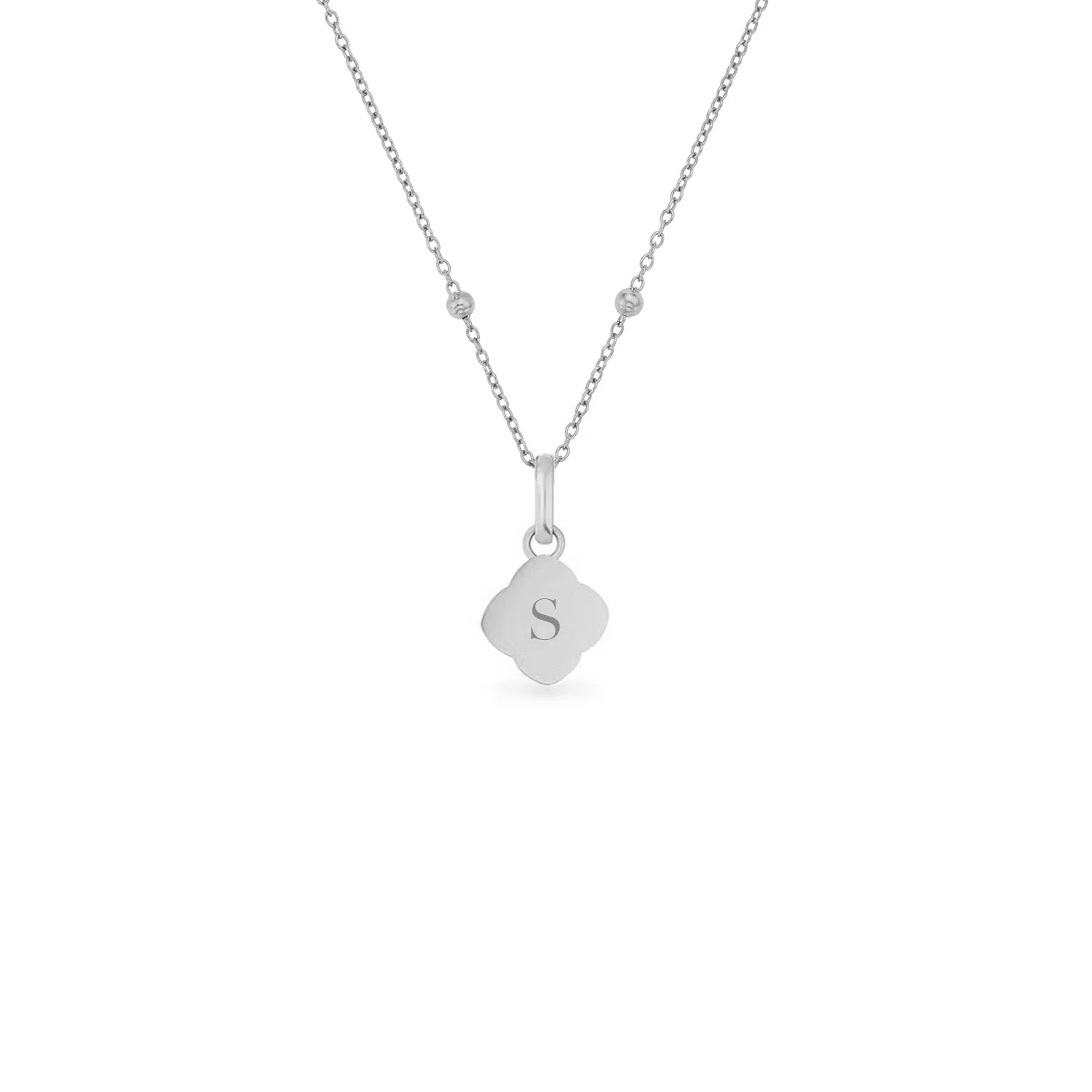Black Enamel Clover Pendant Necklace (Silver)